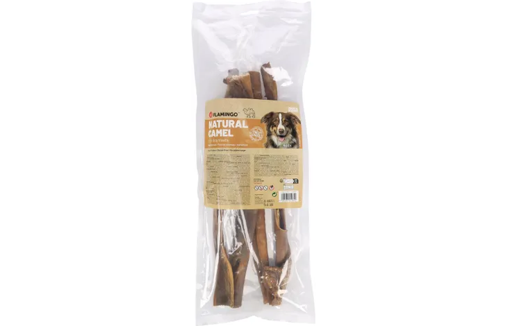 Flamingo – Nature kamelenhuid – glutenvrije hondensnack – natuurlijke kauwsnack – zonder toegevoegde suikers – 40cm – 400g – Gemaakt in Europa Flamingo
