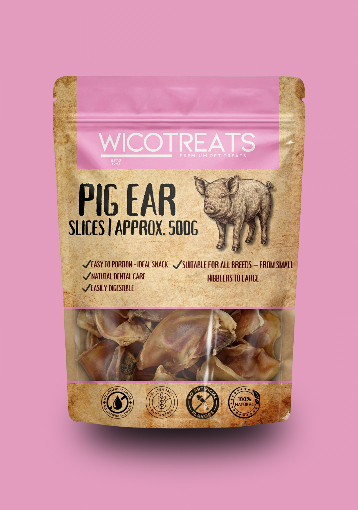 Wicotreats Varkensoren Stukjes – 100% Natuurlijk Hondensnack | 500g Wicotreats