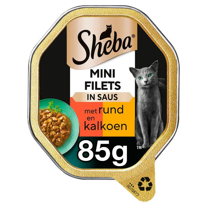 Sheba Mini Filets met rund en kalkoen in saus natvoer kat (kuipjes 85 g) Sheba