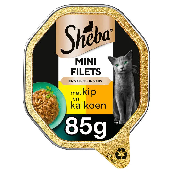 Sheba Mini Filets met kip en kalkoen in saus natvoer kat (kuipjes 85 g) Sheba