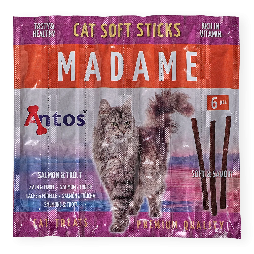 Antos Cat Soft Sticks Madame Zalm & Forel (6 stuks) - Graanvrije Kattensnack Antos