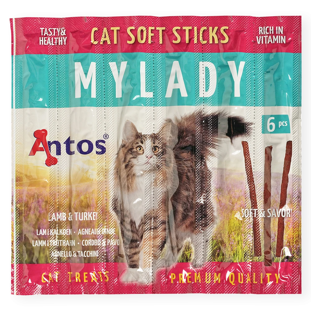 Antos Cat Soft Sticks Mylady Lam & Kalkoen (6 stuks) - Graanvrije Kattensnack Antos