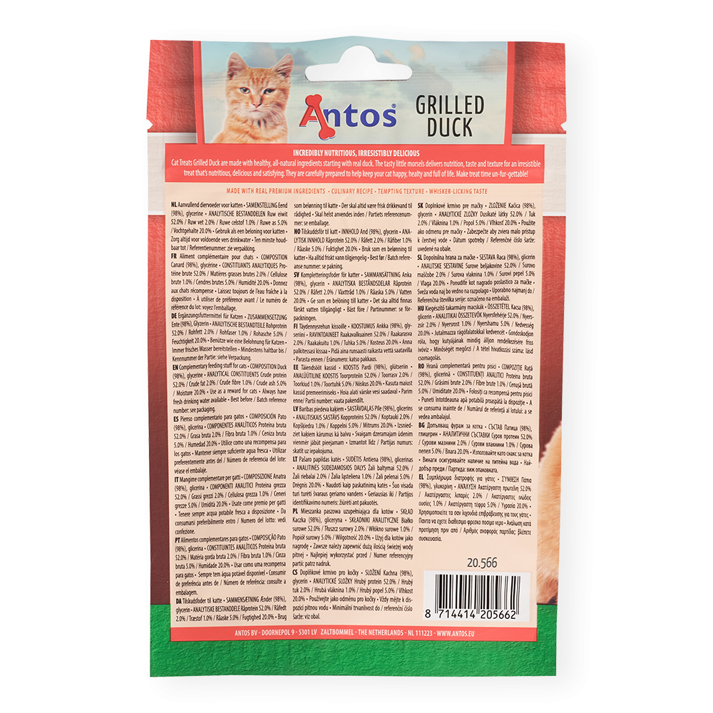Antos Cat Treats Grilled Eend 50 gr - Graanvrije Gegrilde Kattensnack Antos
