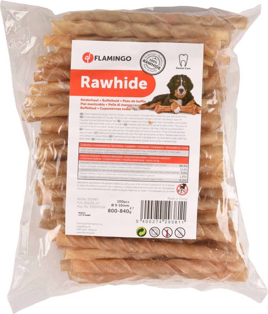 Flamingo R’Hide Sigaretje 12cm – 100 stuks (800-840g) – kauwsnack voor honden – natuurlijk runderhuid – tandverzorging & kauwplezier Flamingo