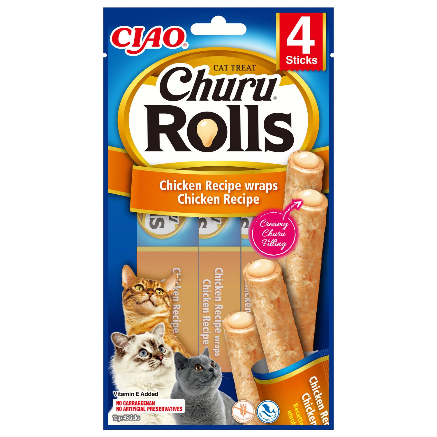 Inaba Churu Rolls Kip 40 g - Zachte Kattensnack met Romige Vulling Inaba