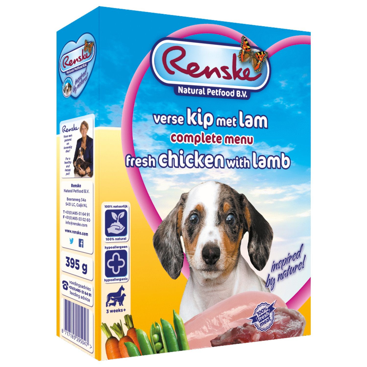 Renske Puppy Vers Gestoomd Kip & Lam 395 g - Compleet Puppyvoer Renske