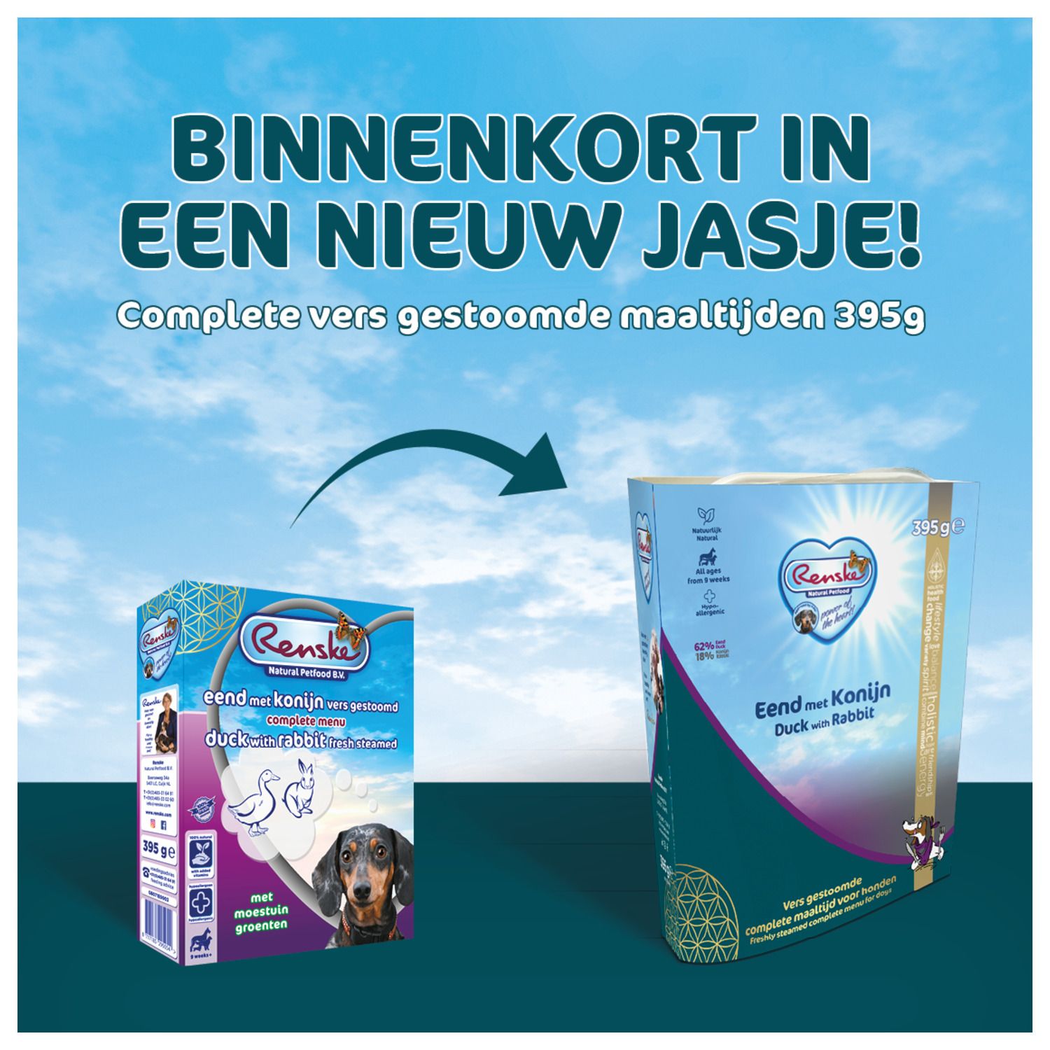 Renske Senior Vers Gestoomd Konijn & Eend 395 g - Voor Oudere Honden Renske