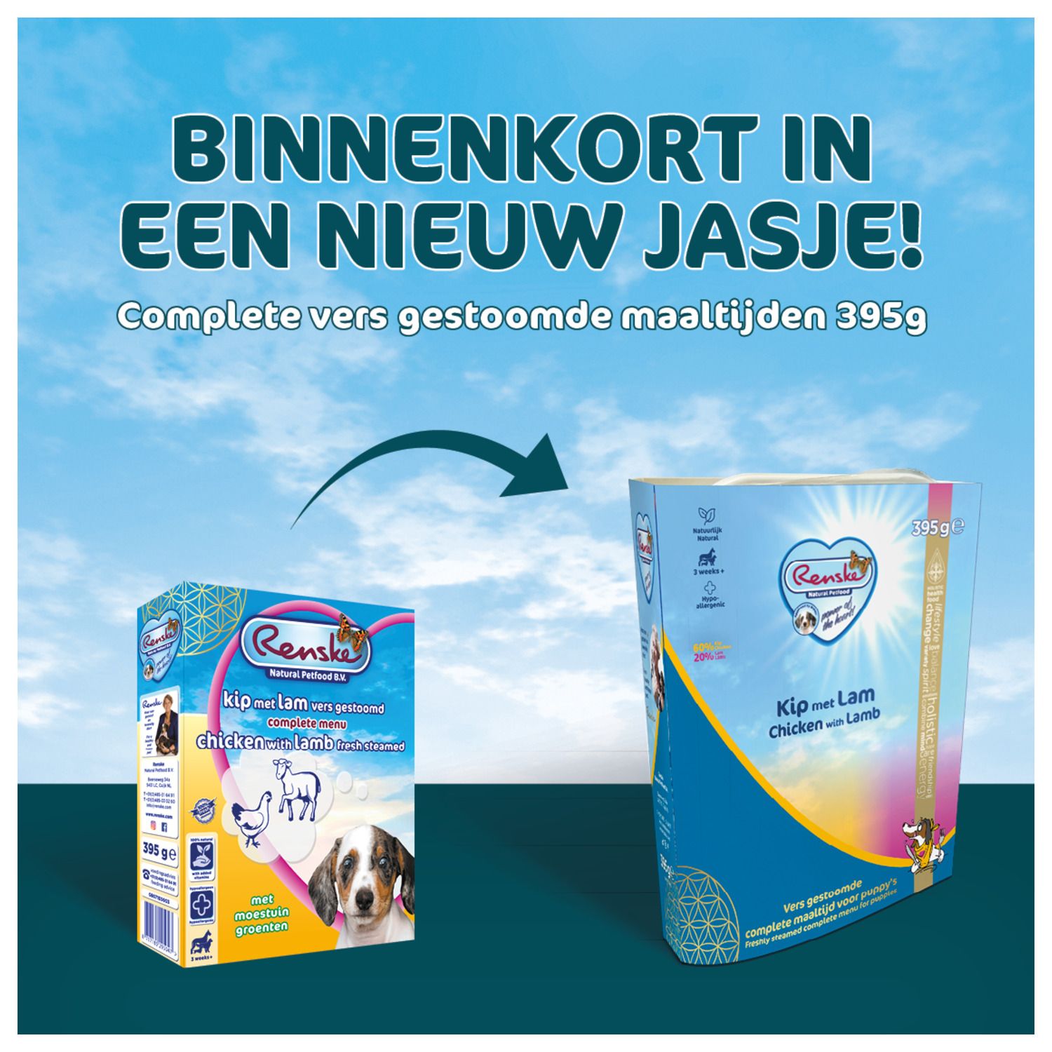 Renske Puppy Vers Gestoomd Kip & Lam 395 g - Compleet Puppyvoer Renske