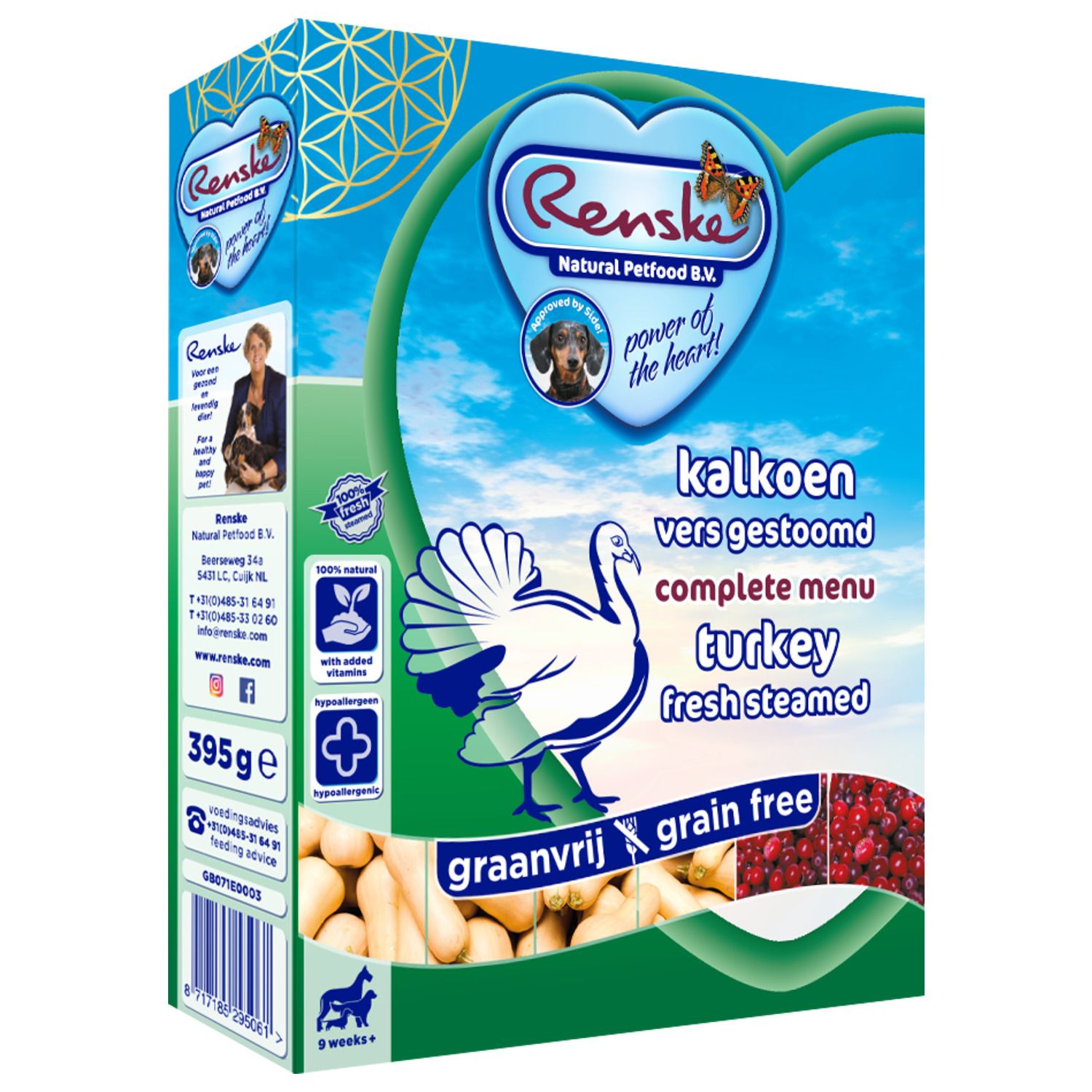 Renske Adult Vers Gestoomde Kalkoen 395 g - Graanvrij Hondenvoer Renske