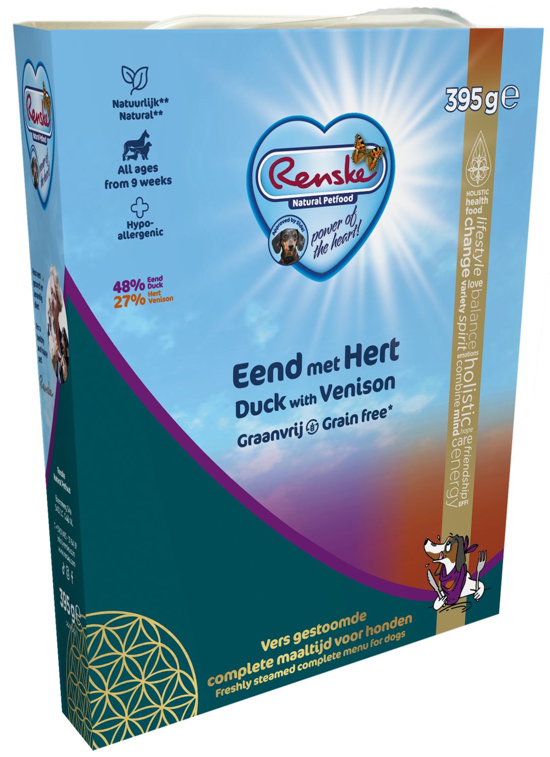Renske Adult Eend & Hert 395g - Graanvrij Gestoomd Hondenvoer Renske