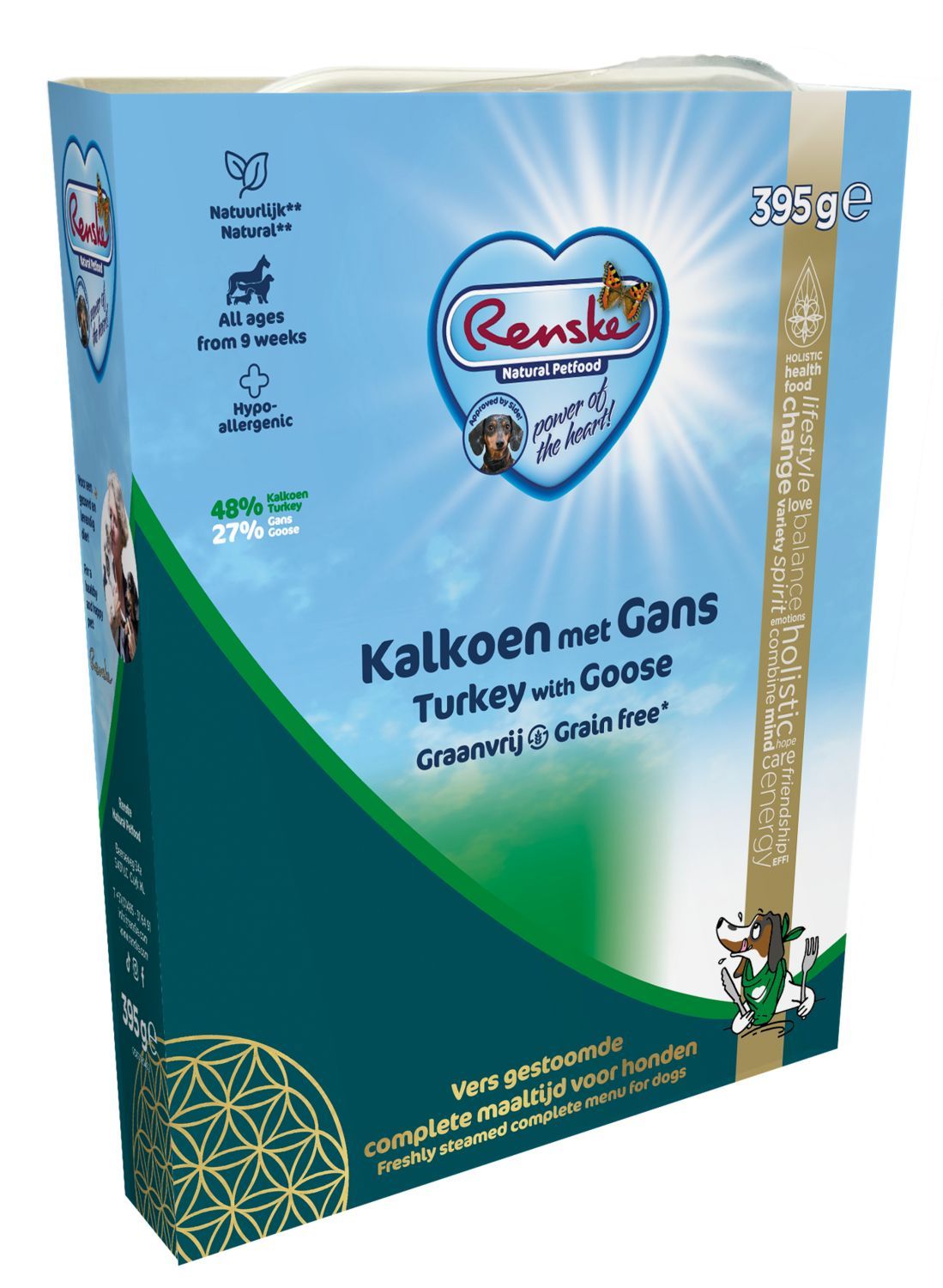 Renske Adult Kalkoen & Gans 395g - Graanvrij Gestoomd Hondenvoer Renske