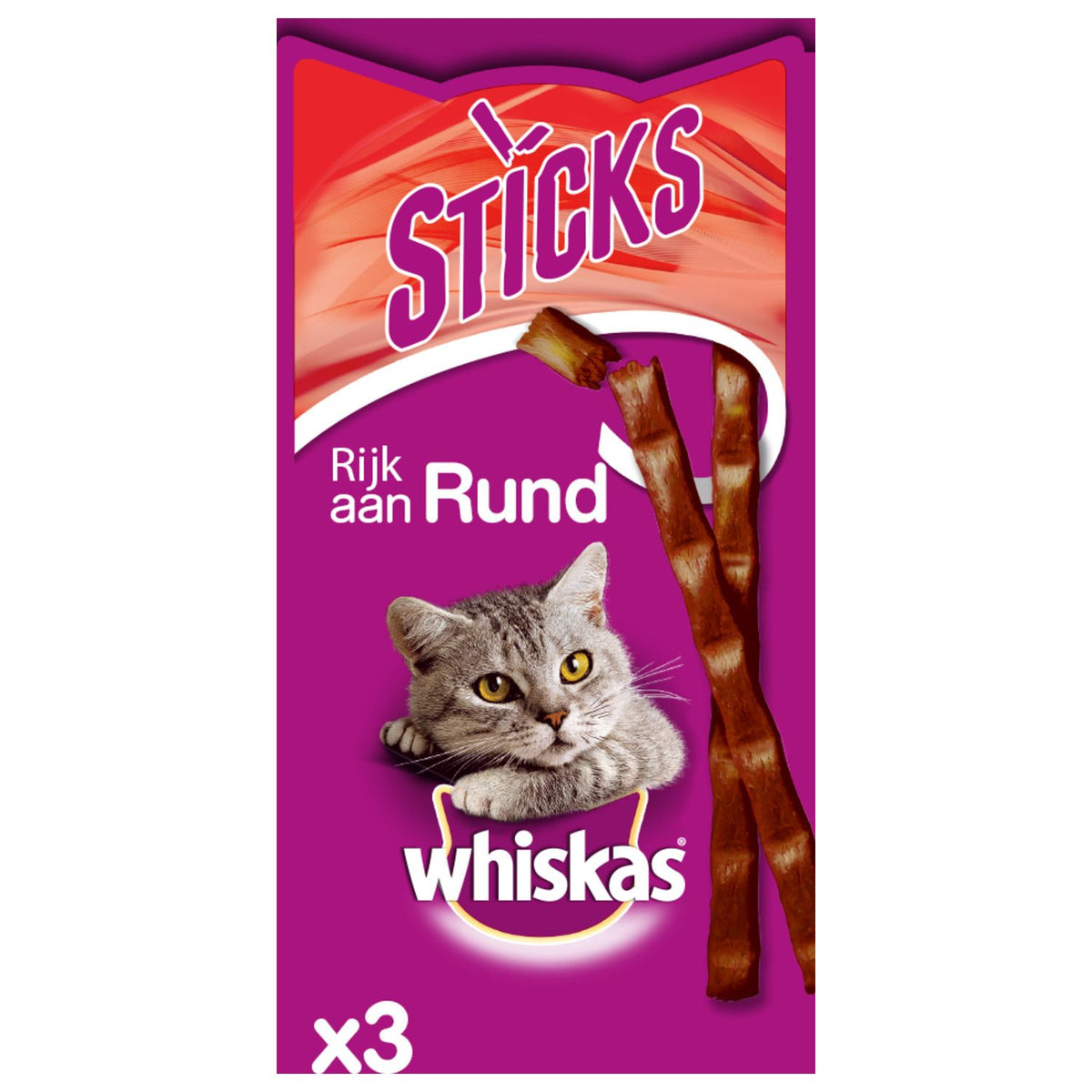 Whiskas Sticks Rund 18 g (3 stuks) - Malse Vleesstaafjes voor de Kat whiskas