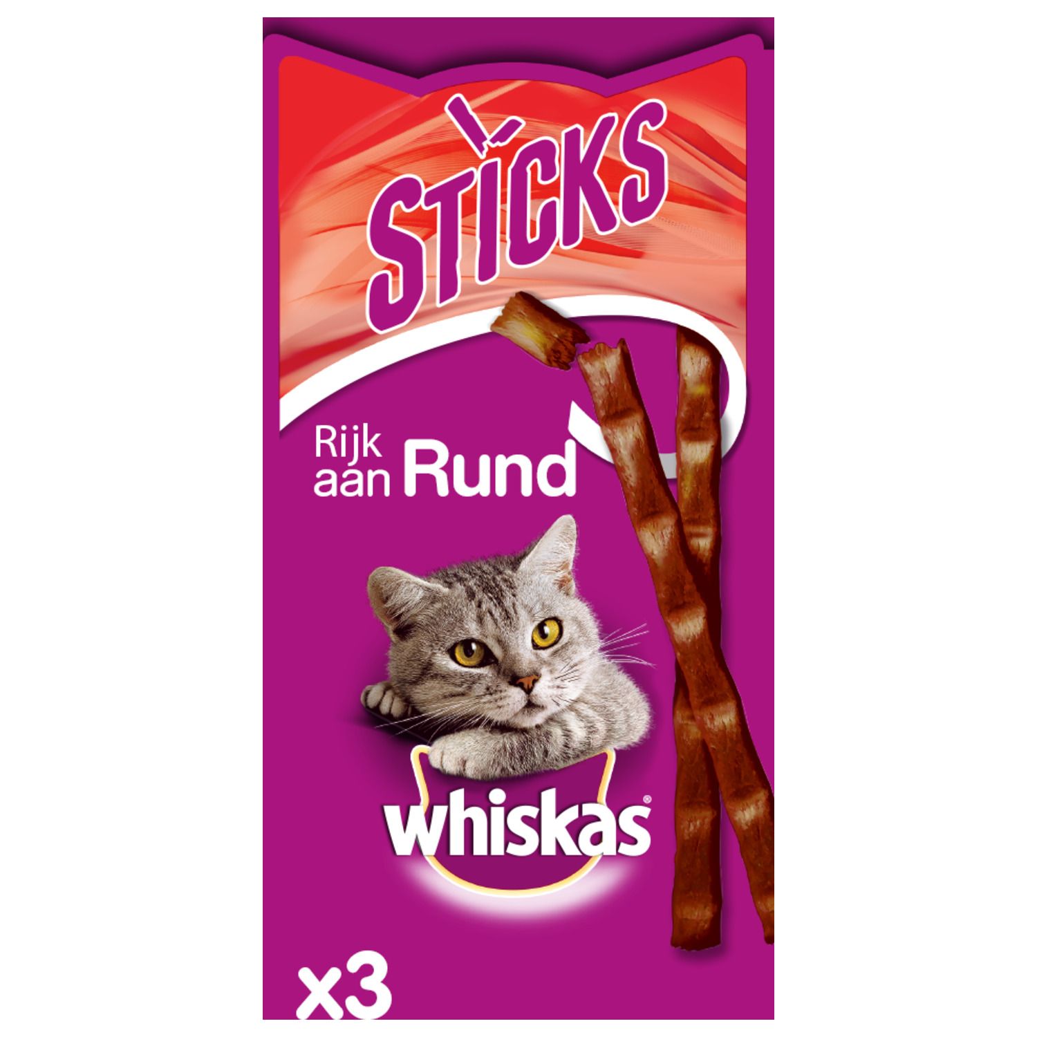 Whiskas Sticks Rund 18 g (3 stuks) - Malse Vleesstaafjes voor de Kat whiskas