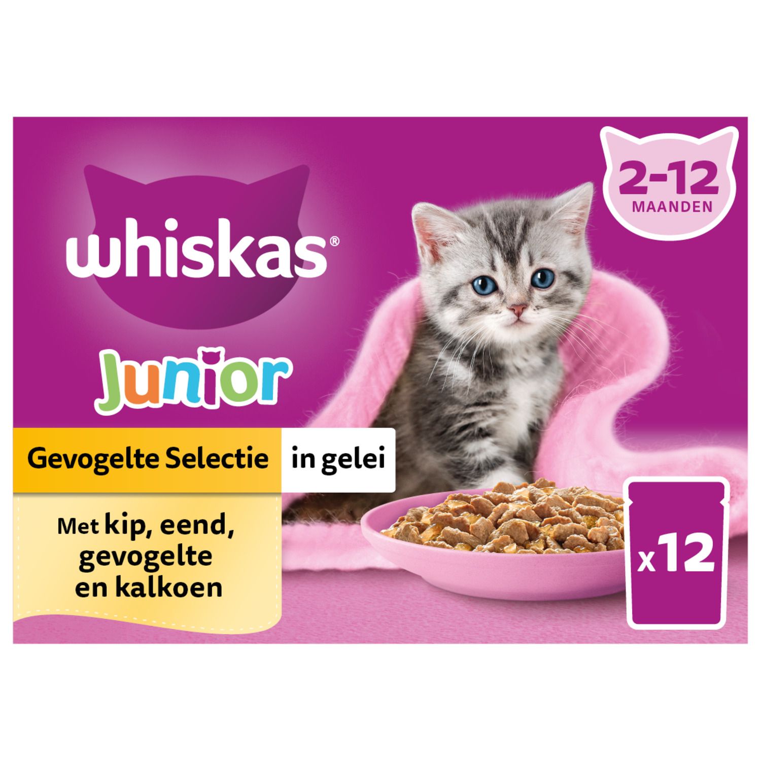 Whiskas Junior Selectie In Gelei Maaltijdzakjes Multipack - Kattenvoer - Kip Eend Kalkoen 12x85 g Wico Diervoeding