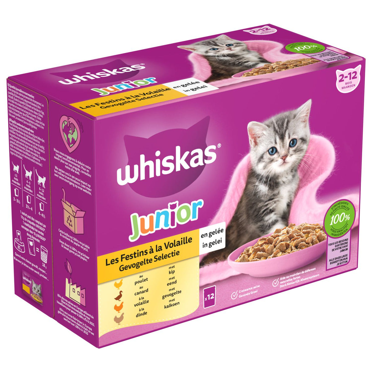 Whiskas Junior Selectie In Gelei Maaltijdzakjes Multipack - Kattenvoer - Kip Eend Kalkoen 12x85 g Wico Diervoeding