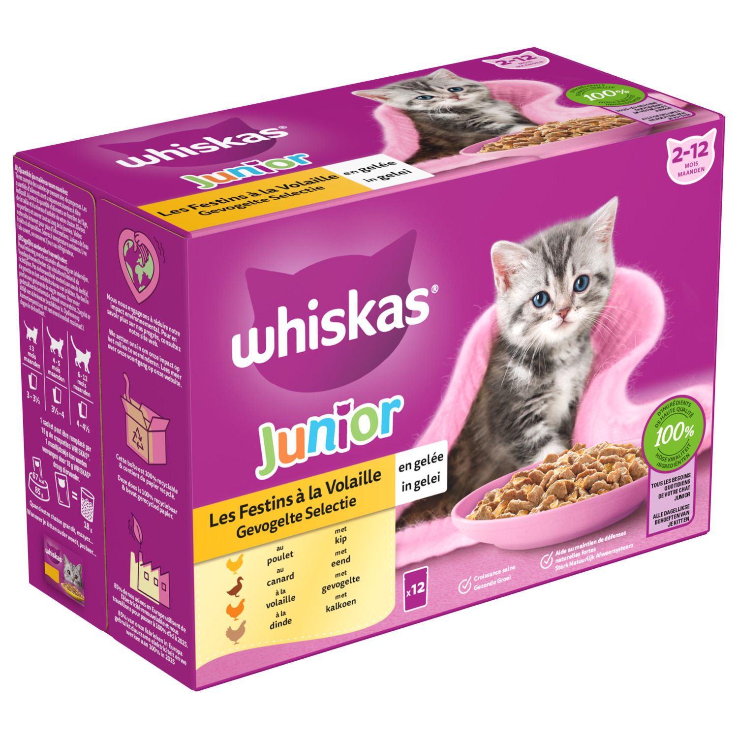 Whiskas Junior Selectie In Gelei Maaltijdzakjes Multipack - Kattenvoer - Kip Eend Kalkoen 12x85 g Wico Diervoeding