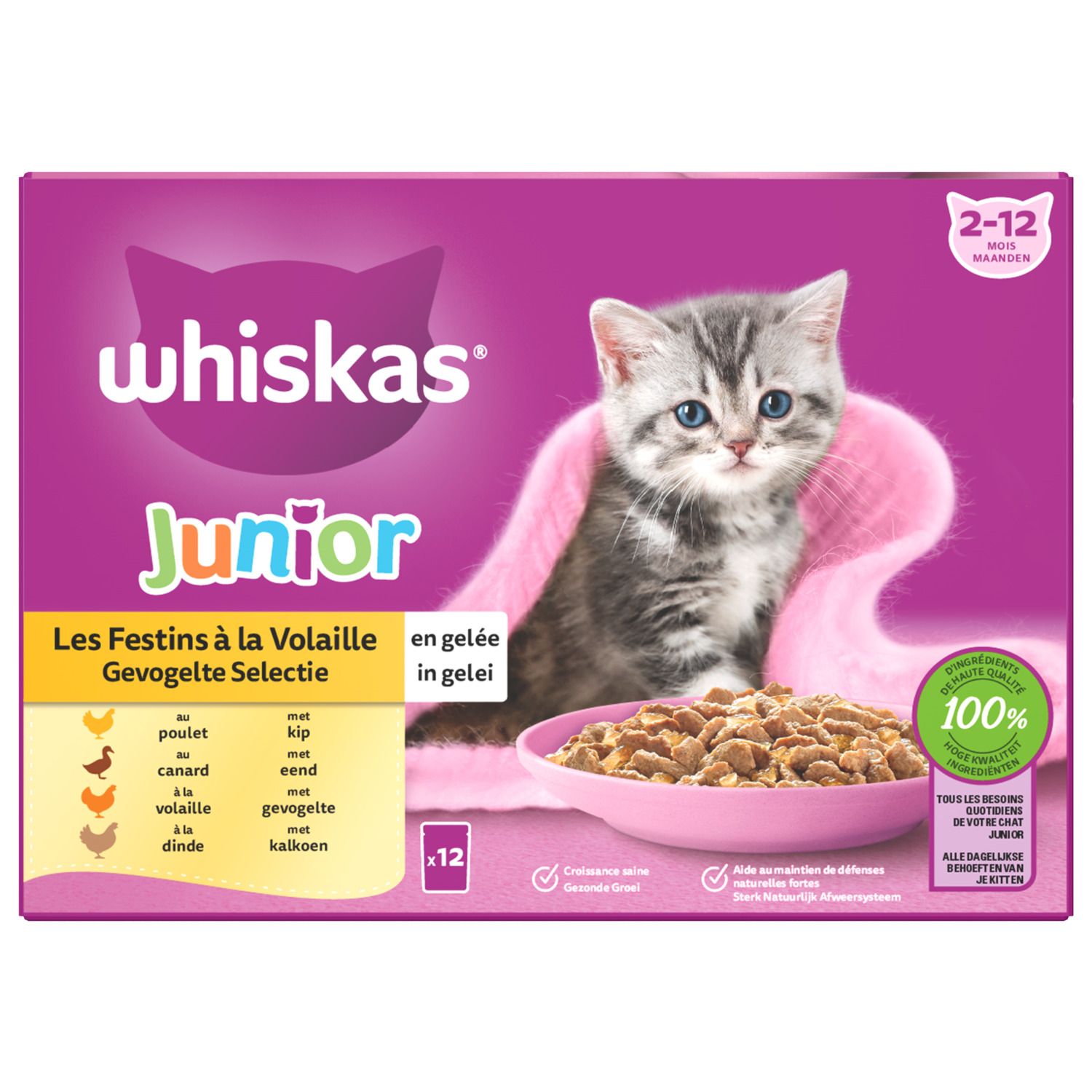 Whiskas Junior Selectie In Gelei Maaltijdzakjes Multipack - Kattenvoer - Kip Eend Kalkoen 12x85 g Wico Diervoeding