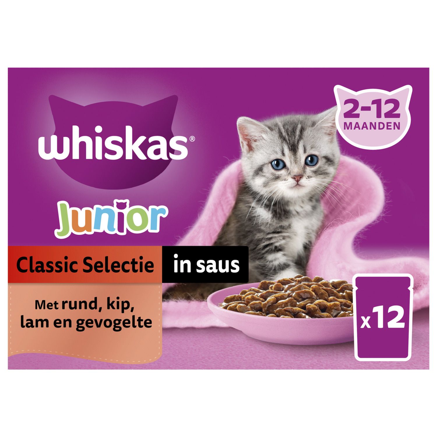Whiskas Junior Classic Selectie In Saus Maaltijdzakjes Multipack - Kattenvoer - 12x85 g Wico Diervoeding