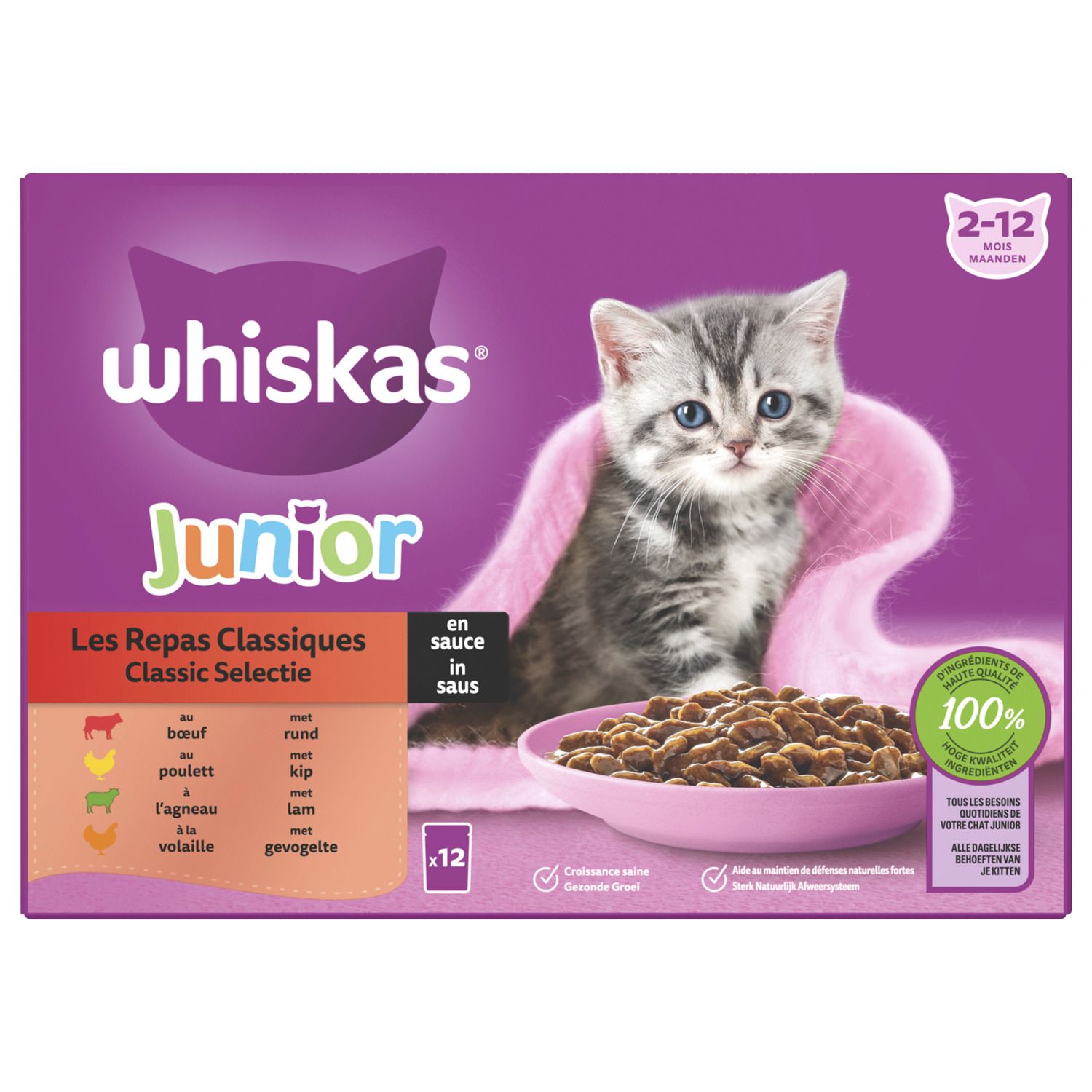 Whiskas Junior Classic Selectie In Saus Maaltijdzakjes Multipack - Kattenvoer - 12x85 g Wico Diervoeding